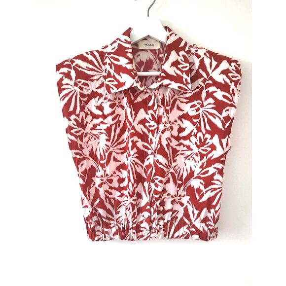 NWOT Floral Button Down Crop Top M - Picture 1 of 6